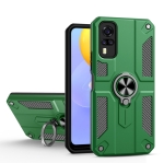 Carbon Fiber Pattern PC + TPU Protective Case with Ring Holder For vivo Y51 2020(Dark Green)