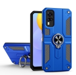 Carbon Fiber Pattern PC + TPU Protective Case with Ring Holder For vivo Y51 2020(Dark Blue)