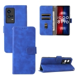 For vivo iQOO 8 Pro Solid Color Skin Feel Magnetic Buckle Horizontal Flip PU Leather Case with Holder & Card Slots & Wallet(Blue)