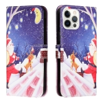 Шелковая текстура рождественские окрашенные узор горизонтальный флип кожаный чехол с держателем и карточными слотами и бумажником и фоторамкой для iPhone 13 Pro (Moon Santa Claus)