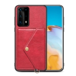 For Huawei P40 Pro+ Litchi Texture Silicone + PC + PU Leather Back Cover Shockproof Case with Card Slot(Red)