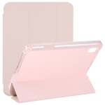 TPU Transparent Back Cover Horizontal Flip Leather Tablet Case with Three-folding Holder & Pen Slot For iPad mini 6(Pink)