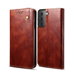 For Samsung Galaxy S22+ 5G Simple Wax Crazy Horse Texture Horizontal Flip Leather Phone Case with Card Slots & Holder(Brown)