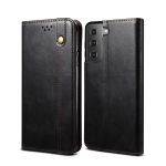 For Samsung Galaxy S22+ 5G Simple Wax Crazy Horse Texture Horizontal Flip Leather Phone Case with Card Slots & Holder(Black)