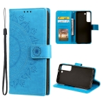 For Samsung Galaxy S22 5G Totem Flower Embossed Horizontal Flip Phone Leather Case with Holder & Card Slots & Wallet(Blue)