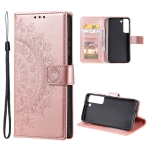For Samsung Galaxy S22 5G Totem Flower Embossed Horizontal Flip Phone Leather Case with Holder & Card Slots & Wallet(Rose Gold)