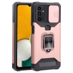 For Samsung Galaxy A13 5G Sliding Camera Cover Design PC + TPU Shockproof Phone Case with Ring Holder & Card Slot(Rose Gold)