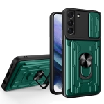 For Samsung Galaxy S22+ 5G Sliding Camshield Card Phone Case(Dark Green)