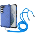For Samsung Galaxy S22 5G Lanyard Honeycomb PC + TPU Case(Blue)
