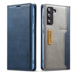 For Samsung Galaxy S22 5G LC.IMEEKE LC-001 Series PU + TPU Color Matching Frosted Leather Phone Case(Blue)