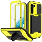 For Samsung Galaxy S22+ 5G R-JUST Sliding Camera Metal + Silicone Holder Phone Case(Yellow)