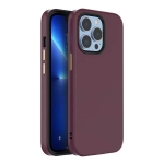 Mutural Plain Skin Leather + PC + TPU Phone Case For iPhone 13(Wine Red)
