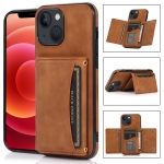Three-fold Leather Phone Case with Card Slot & Wallet & Holder For iPhone 13(Brown)