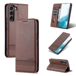 For Samsung Galaxy S22 AZNS Magnetic Calf Texture Horizontal Flip Leather Phone Case(Dark Brown)