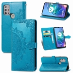For Motorola Moto G30 / G10 Mandala Flower Embossed Horizontal Flip Leather Case with Bracket / Card Slot / Wallet / Lanyard(Blue)