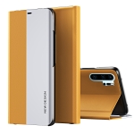 For Huawei P30 Pro Side Electroplated Dormant Ultra-Thin Horizontal Flip Leather Case with Holder(Yellow)