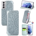 For Samsung Galaxy S22 5G Blooming Mandala Embossed Magnetic Horizontal Flip Leather Case with Holder & Card Slots & Wallet(Silver)