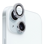 ⁧واقي عدسة الكاميرا لهاتف iPhone 15 / 15 Plus NORTHJO من الزجاج المقسى بحلقة معدنية من حجر الراين (فضي)⁩