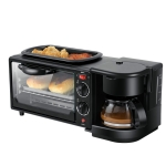 3 in 1 Electric Breakfast Machine Multifunction Coffee Maker + Frying Pan + Mini Oven  Household Bread Pizza Oven(Black)