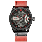 CURREN M8301 Men Military Sports Watch Quartz Date Clock Leather Wristwatch black case red