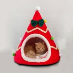 입체 스폰지 크리스마스 모자 모양의 애완 동물 침대 둥지 보온 용품, 크기 : 중간 45x55cm (빨간색)