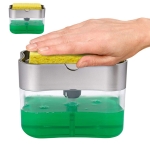 Kitchen Dishwasher Brush Press Liquid Soap Pump Box Soap Dispenser with Washing Sponge Detergent Automatic Cleaning Brush(Silver)
