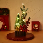 Mini Kerstboom Met Lichten En Lichtgevende Houten Bodem Tafelblad Kerstboomversiering Ornamenten (Kerstbloem)
