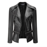Autumn and Winter Women Motorcycle Jacket Zipper Two Wear Leather, Size:M(Black)