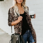 Sexy V-neck Long-sleeved Button Leopard Printed Coat