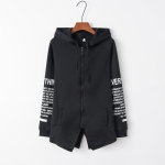 Graffiti Letter Printed Large Size Sweater Zipper Hooded Jacket (Color:Black Size:XL)