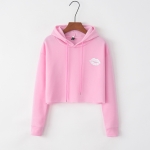 Lips Letter Printed Navel Long Sleeve Hoodie (Color:Pink Size:M)