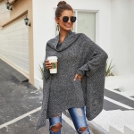 High Collar Hedging Long Section Bat Shawl Cape Sweater (Color:Dark Gray Size:L)