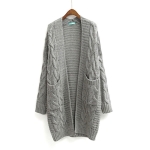 Women Winter Round Neck Long Sleeve Mid-Long Knit Sweater Coat (Color:Grey Size:One Size)