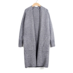 Women Solid Color Winter Long Cardigan (Color:Light Grey Size:One Size)