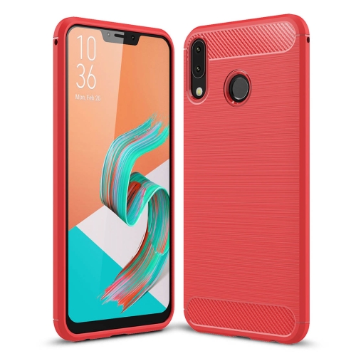 

For Asus Zenfone 5z ZS620KL Brushed Texture Carbon Fiber Shockproof TPU Protective Back Case(Red)