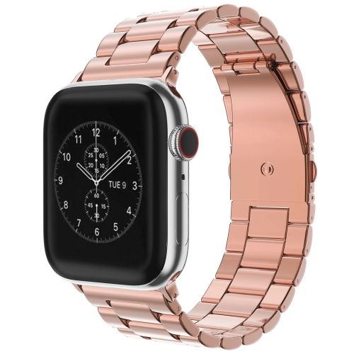 

For Apple Watch 38mm Butterfly Buckle 3 Beads Stainless Steel Watchband(Rose Gold)