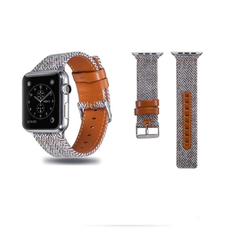 

Cloth+Top-grain Leather Wrist Watch Band for Apple Watch Series 7 41mm / 6 & SE & 5 & 4 40mm / 3 & 2 & 1 38mm