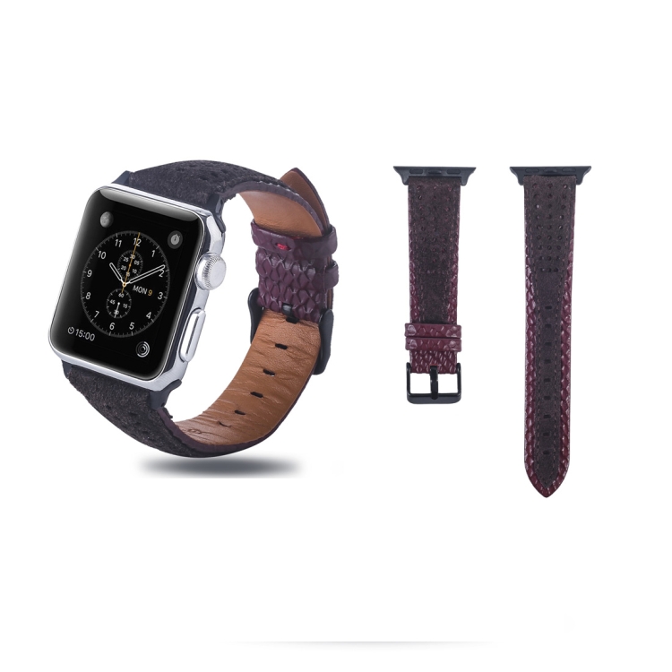 

Round Hole Top-grain Leather Wrist Watch Band for Apple Watch Series 7 41mm / 6 & SE & 5 & 4 40mm / 3 & 2 & 1 38mm