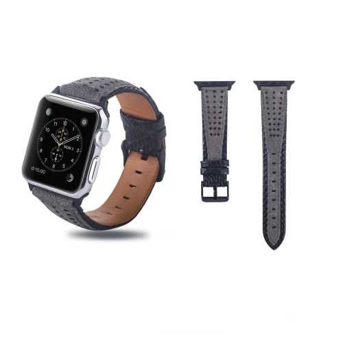 

Round Hole Top-grain Leather Wrist Watch Band for Apple Watch Series 7 45mm / 6 & SE & 5 & 4 44mm / 3 & 2 & 1 42mm