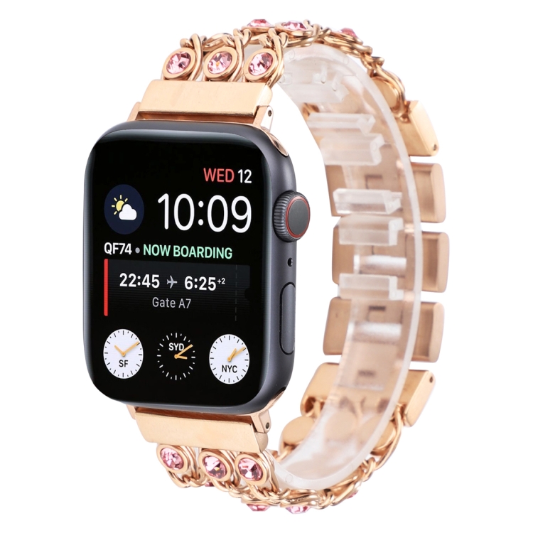 Cadena de vaqueros con banda de reloj de diamante rosa para Apple Watch  Series 5 y