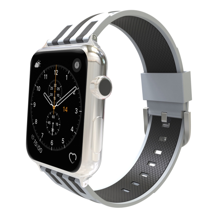 

For Apple Watch 42mm Stripe Silicone Watch Band with Connector