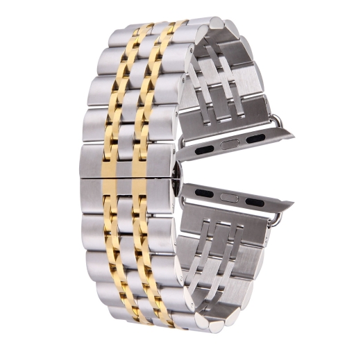 

20mm Women Hidden Butterfly Buckle 7 Beads Stainless Steel Watch Band For Apple Watch 42mm(Silver Gold)