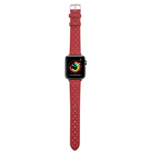 

Rhombus Top Layer Cowhide Leather Watch Band For Apple Watch Series 7 41mm / 6&SE&5&4 40mm / 3&2&1 38mm (Red)