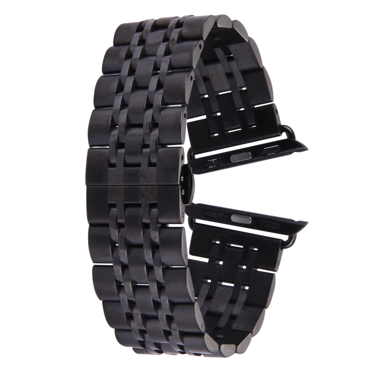 

22mm Men Hidden Butterfly Buckle 7 Beads Stainless Steel Watchband For Apple Watch 38mm(Black)