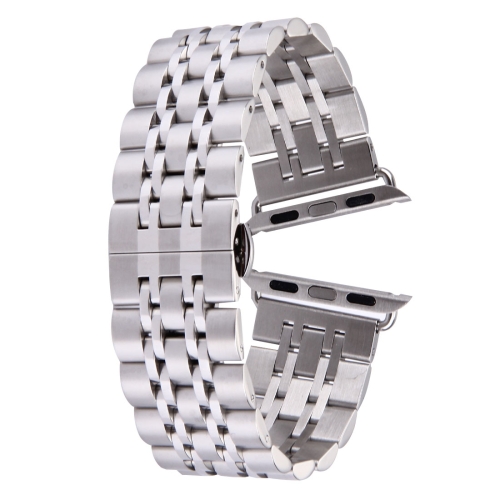 

22mm Men Hidden Butterfly Buckle 7 Beads Stainless Steel Watchband For Apple Watch 38mm(Silver)