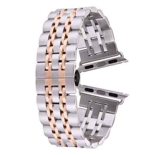 

22mm Men Hidden Butterfly Buckle 7 Beads Stainless Steel Watchband For Apple Watch 38mm(Silver Rose Gold)