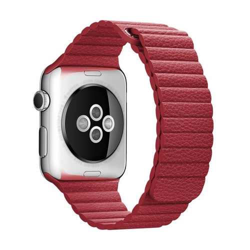 

For Apple Watch 42mm Loop Magnetic Closure Clasp PU Leather Watch Band(Red)