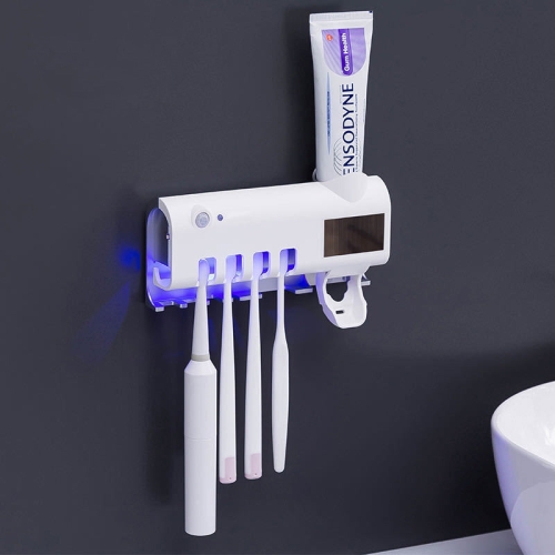 Esterilizador de cepillo de dientes ultravioleta Soporte de cepillo de dientes de pared para baño (blanco)
