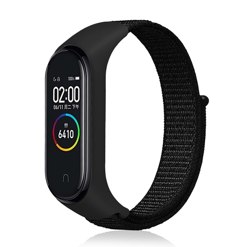 Smart Watch Nylon Woven Watch Band for Xiaomi Mi Band 3 / 4(Black) for xiaomi mi band 8 loop nylon watch band rainbow color