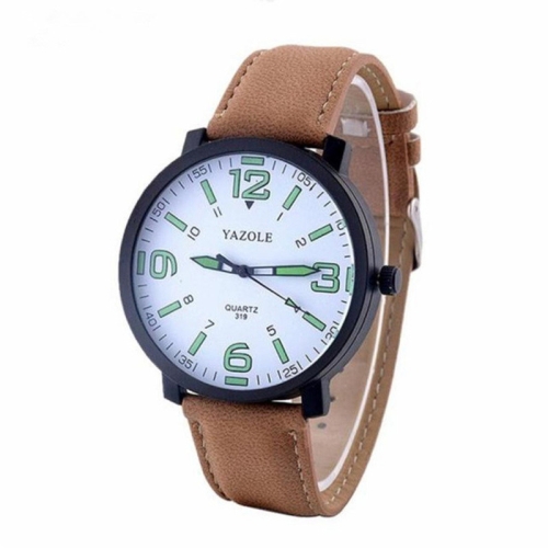 

319 YAZOLE Men Fashion Luminous Business Leather Band Quartz Wrist Watch(White)